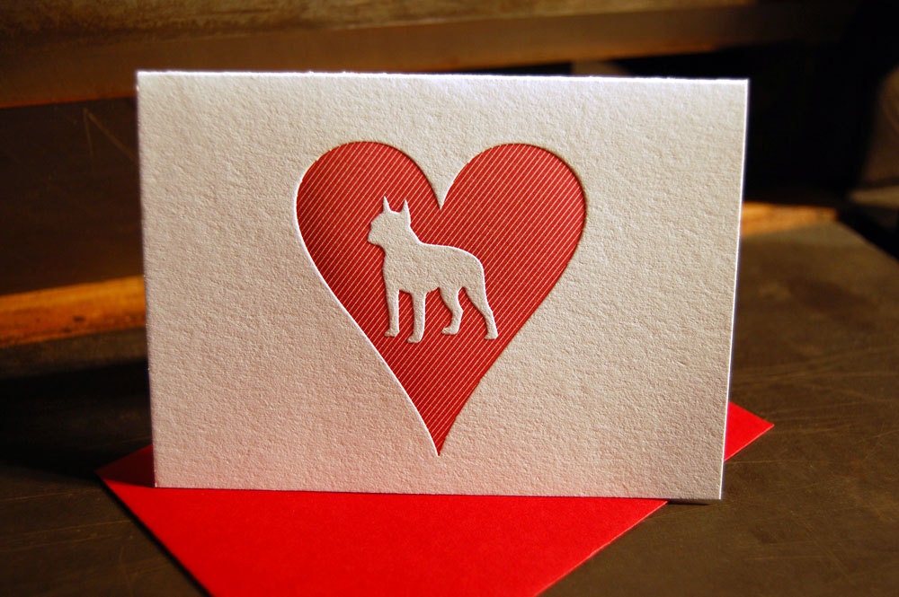 Heart: Boston Terrier, letterpress cards (set of 6)