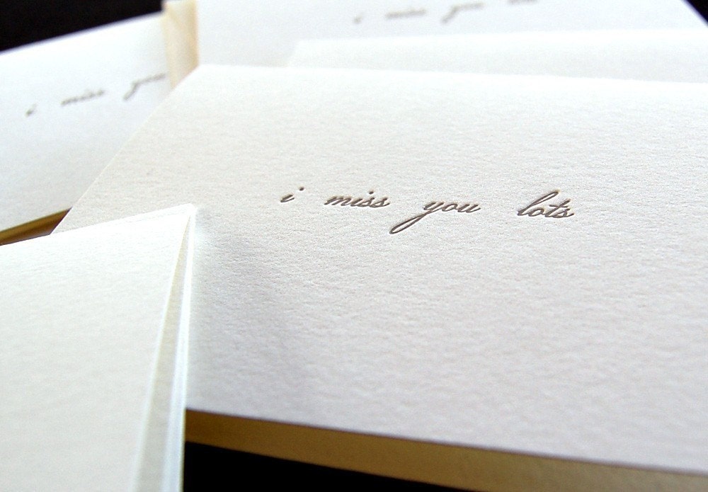 i miss you lots letterpress card set