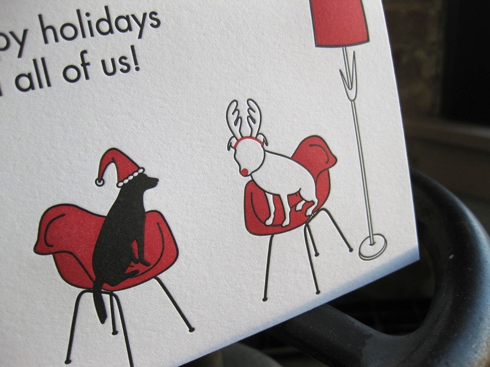 Holiday Dogs, letterpress greeting card, SET of 6