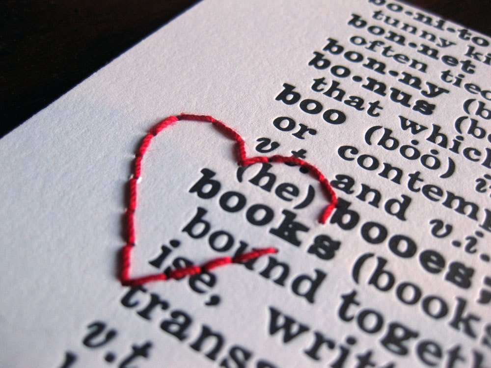 I heart BOOKS : letterpress and embroidery