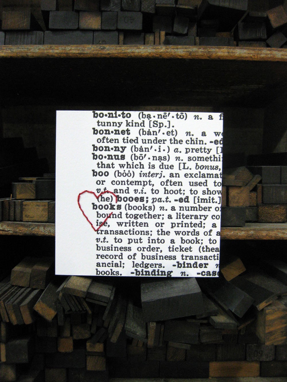 I heart BOOKS : letterpress and embroidery