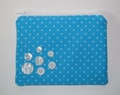 Turquoise Blue Polka Dot Button Zipper Pouch