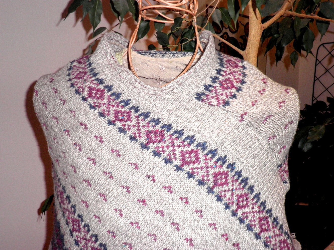 boho hippie Alpine retro refashioned couture wool sweater  wrap...by mia baggali