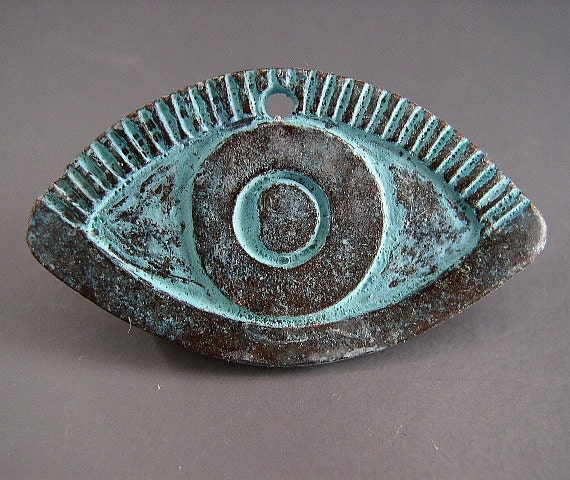 Naos - Greek Evil Eye Pendant Green Antiqued Copper 35mm - Warding Magical