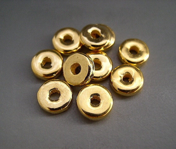 Naos - 24 Karat Yellow Gold Donuts Roundels Rondelles Spacers - Greek Ceramic Beads (10 pack)- 2mm x 8mm