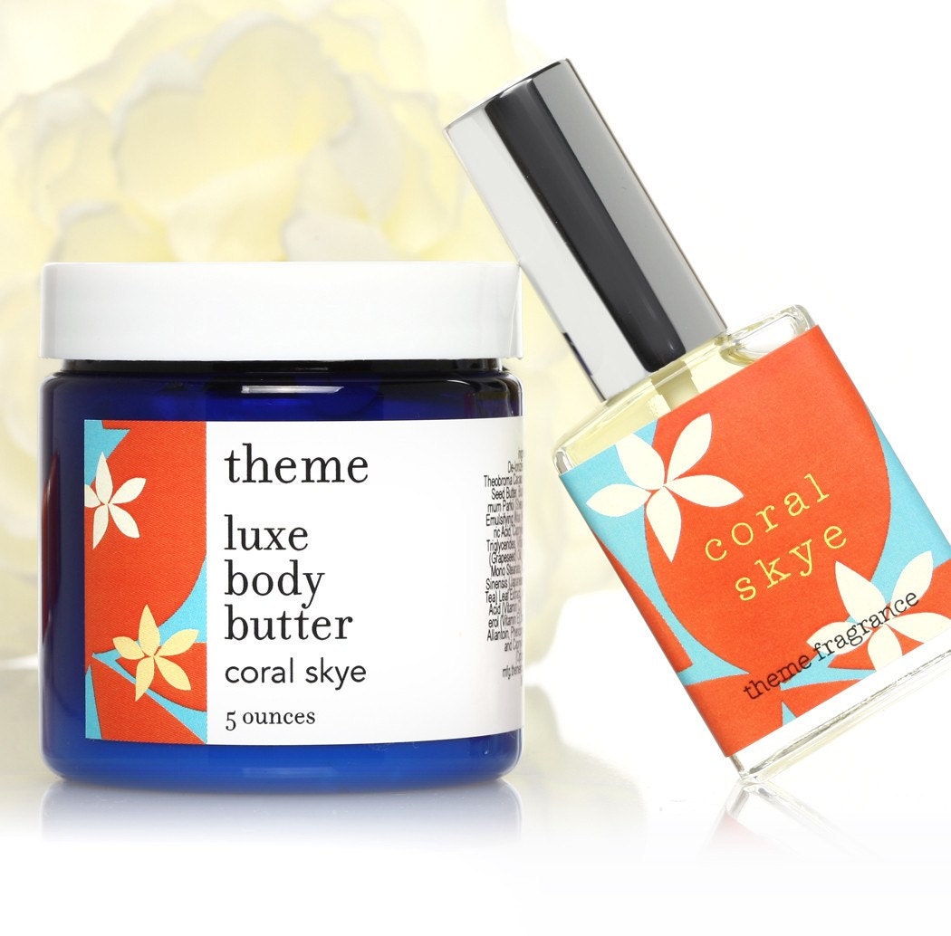 Perfume Beauty gift set - Tropical fruit floral perfume - Coral Skye Perfume and Luxe Body Butter Cream Set.  Channel your inner Gidget.