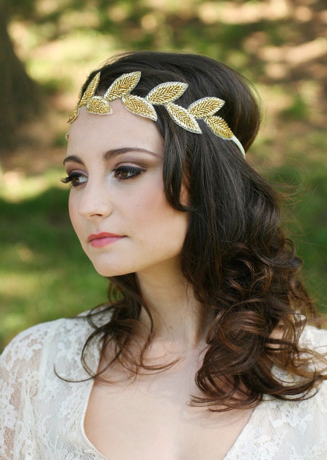 Grecian Headpiece, Halo Headpieces, Leaf Headband, Leaf Headpiece - CHLOE - Gold or Silver