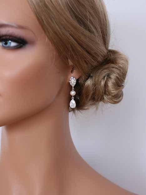 Bridal Teardrop Earrings, Art Deco Earrings, Bridal Crystal Earrings, - ELISA