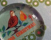 Vintage Partridge in a Pear Tree Holiday Stamp-Retro Glass Magnets...Set of 2...(HOLIDAY SALE)
