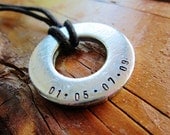 Washer Necklace with double-sided stamping, choose from 8 colors of waxed cotton cord