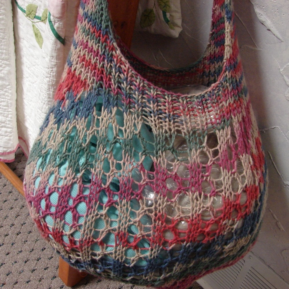 Pattern for Hand Knit Cotton Shopping Bag Tote Lace Pattern