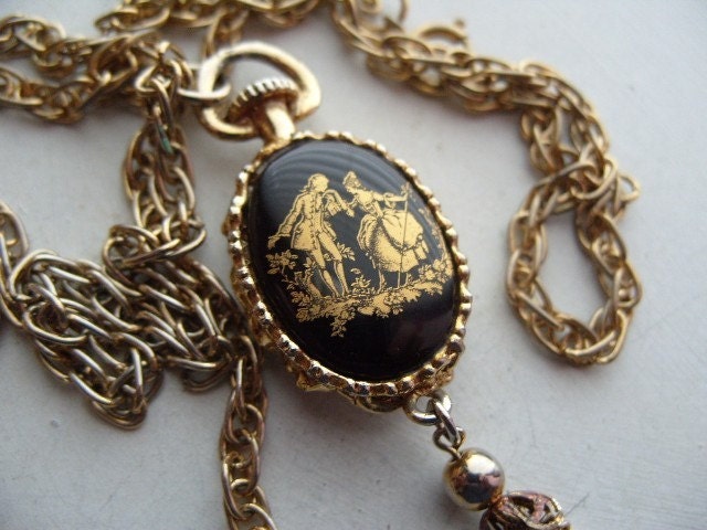 RESERVED for Audrey Vintage Double Sided Lariat Necklace with Victorian Couple