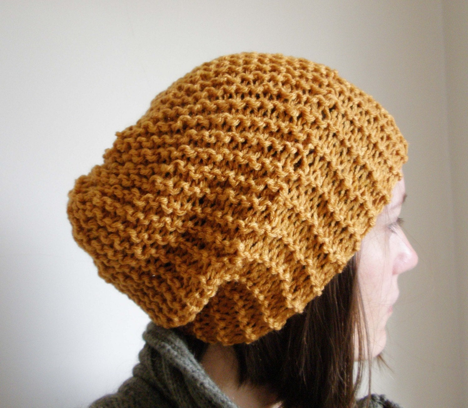 Slouchy Knit Beanie in Gold