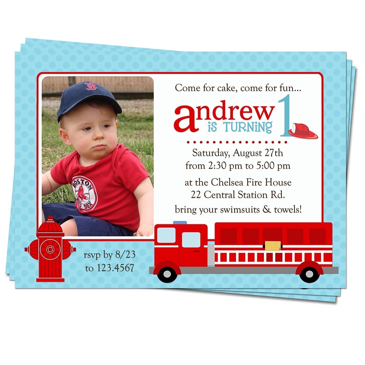 Fire Engine/Truck Photo Birthday Invitation by lilsproutgreetings