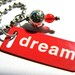 Red Dream Metal Tag Necklace On Silver Steel Chain