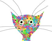 Cat Art - Flower Cat - Blank Note Cards