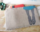 Silkscreened linen zipper bag - fishnets and shoes