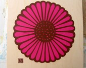 SALE - Pink Parasol Flower Print on Wood (silkscreen, limited edition)