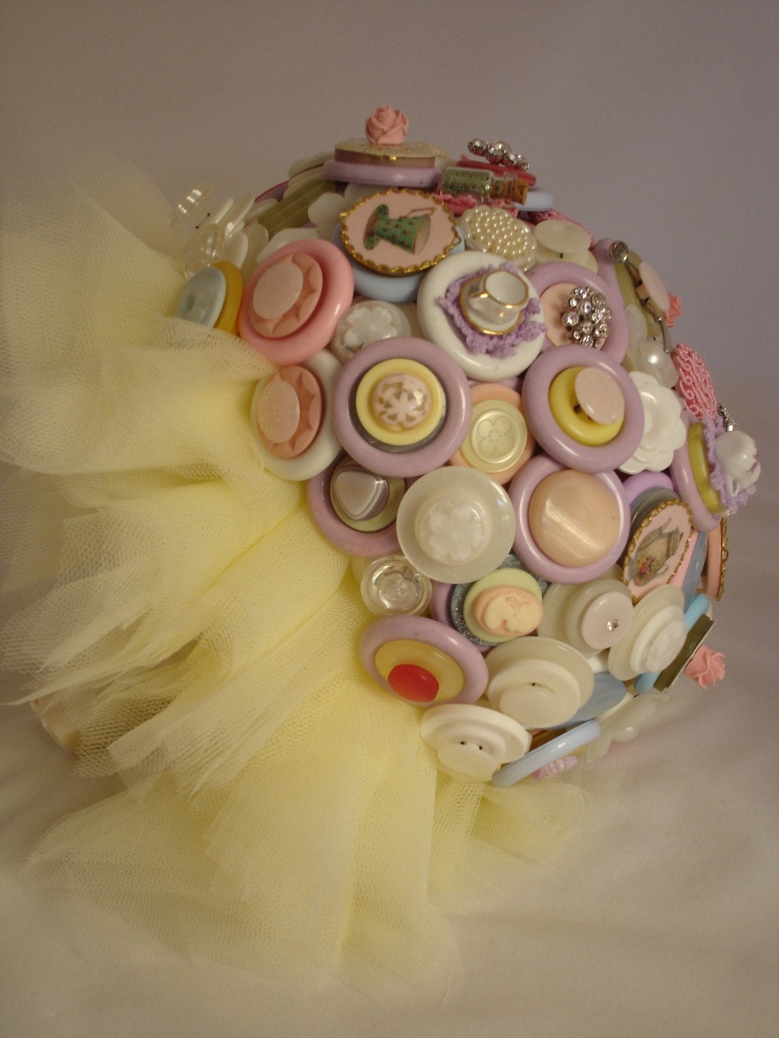Alices Tea Party Wedding Bridal Button Bouquet and Boutonniere