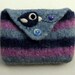 Pretty blue violet knit felted pouch purse with a needle felted happy birdie bird in love