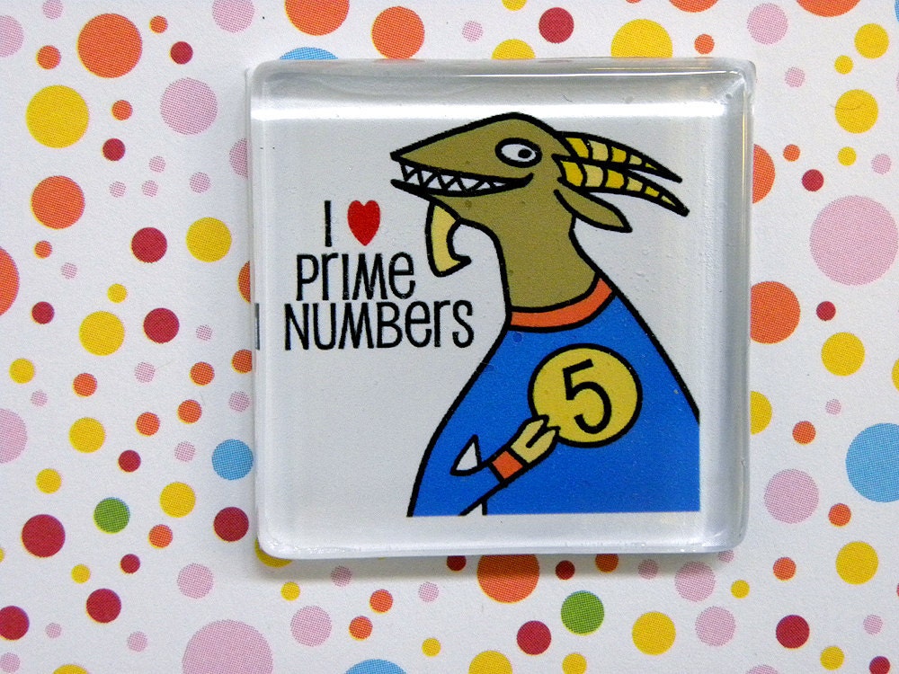 I heart Prime Numbers -- square glass monster magnet