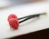 Coral red chrysanthemum bobby pins