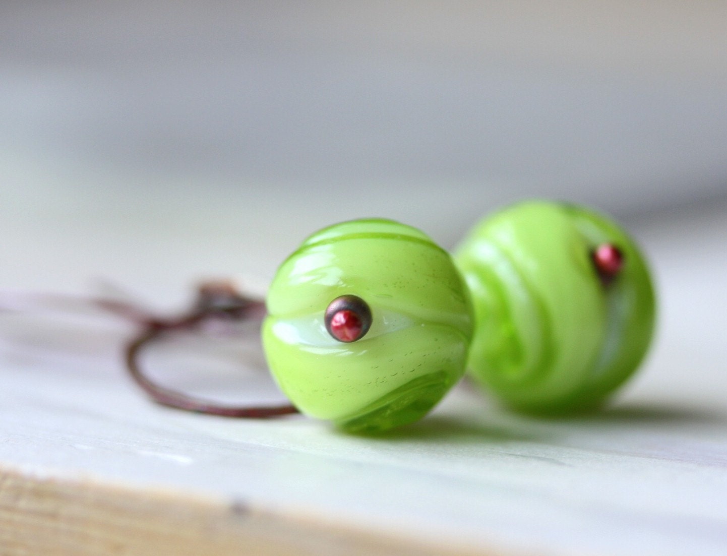Lime green and copper earrings