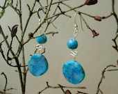 Blue Faux Stone Polymer Clay and Silver Wire Earrings