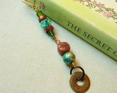 Beaded Polymer and Glass Gold Tone Bookmark