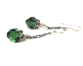 Sterling and Swarovski Green Crystal Earrings in retired Turmaline color, Emily - sandcastlejewels