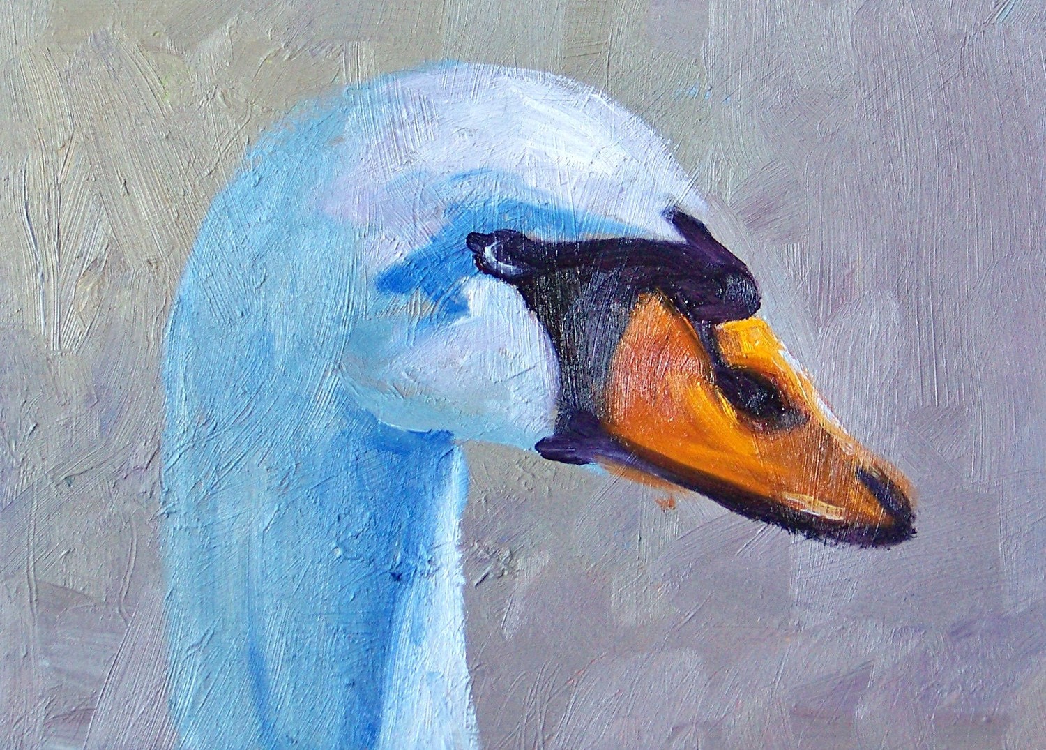 Oil Painting, Bird Portrait, Original 5x7, Wildlife Portrait, Blue Goose, White Bird, Animal Painting, Swan, Wall Decor