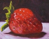 Red Strawberry, Fruit Still Life, Oil Painting, Canvas, 5x7, Small Original, Kitchen Art, Kitchen Decor, Wall Decor