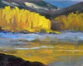 Landscape Oil Painting, Small Abstract Original, Autumn River Trees, 4x6 Miniature on Canvas, Wall Decor
