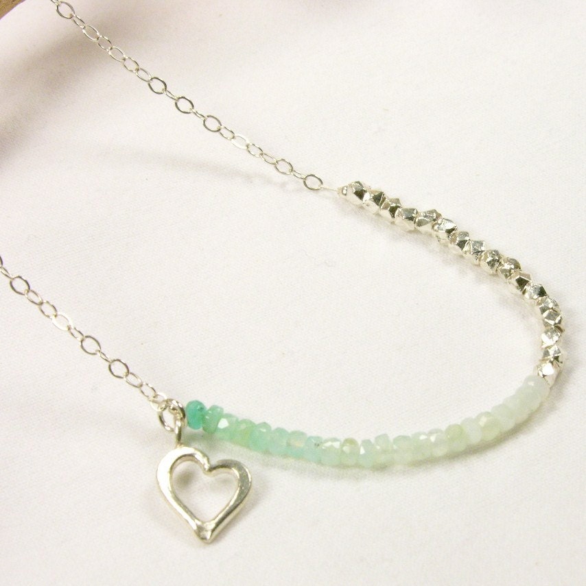 peruvian opal necklace with sterling silver heart charm