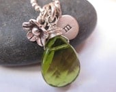 Hand stamped sterling disc with quartz gemstone