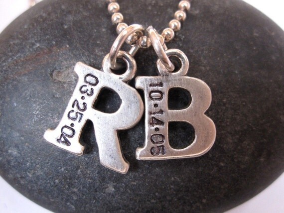 Mommy necklace TWO letters Hand stamped jewelry initial charm necklace