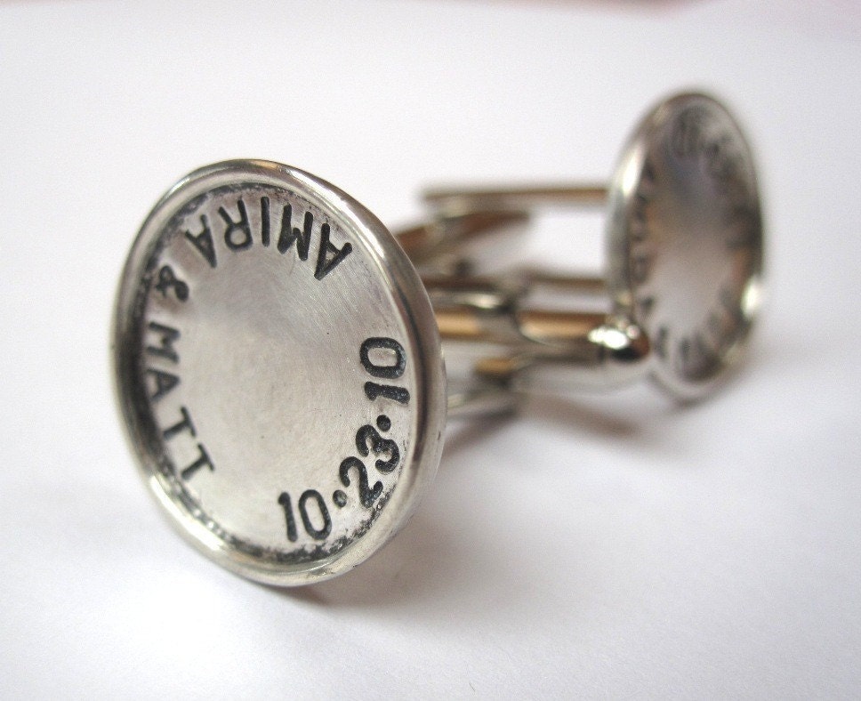 Rimmed sterling silver hand stamped cufflinks