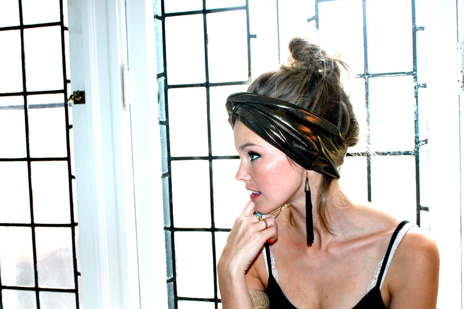 Knit Turban Headband - Gold Metallic