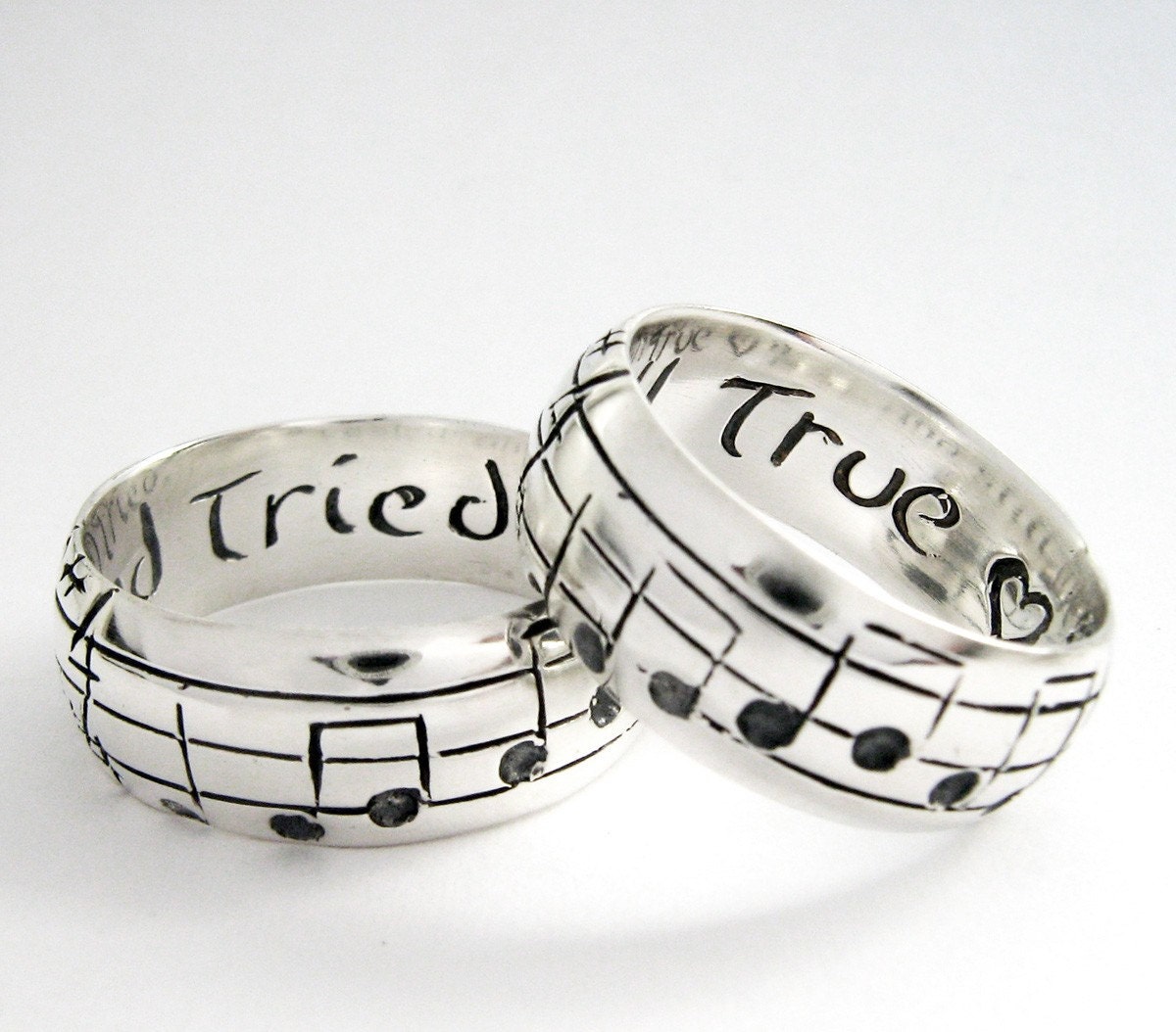 Your Song Wedding Bands - High End Nerd Wedding Rings - Sterling Silver - Personalize - Made to Order - Real Music matches your song