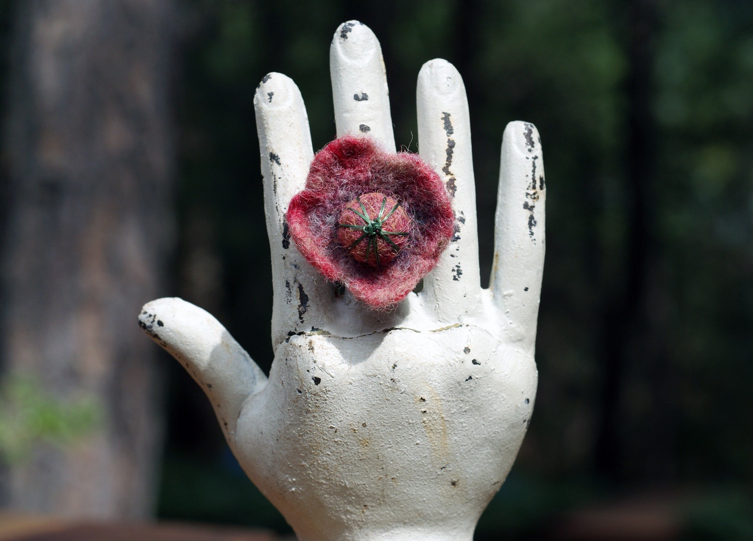 Needle Felted Pink Flower Ring