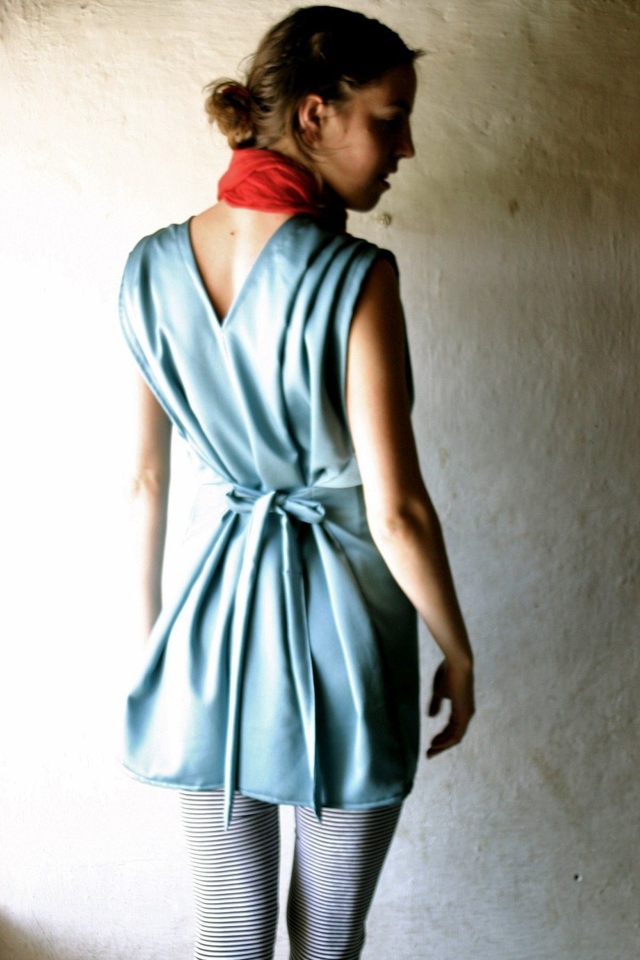 Aqua Satin folded dress - SALE