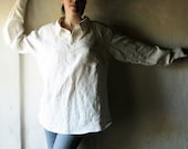 Mens shirt white linen long sleeved shirt unisex - larimeloom