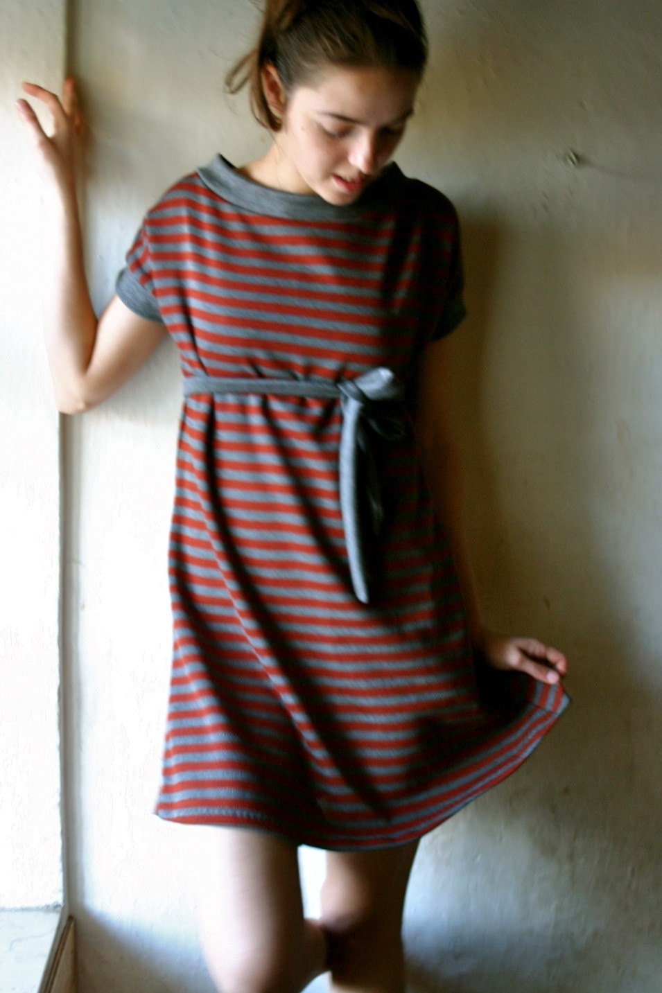 Grey and Red stripy dress