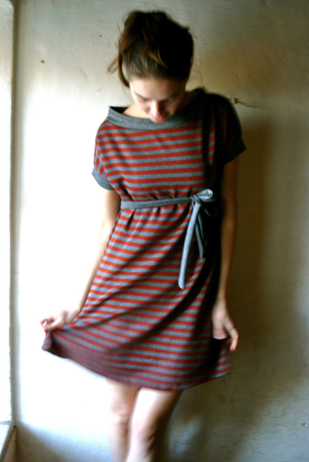 Grey and Red stripy dress