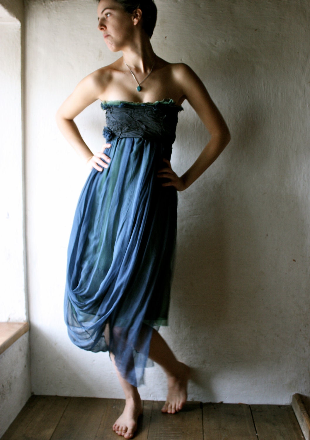 Blue silk party Dress