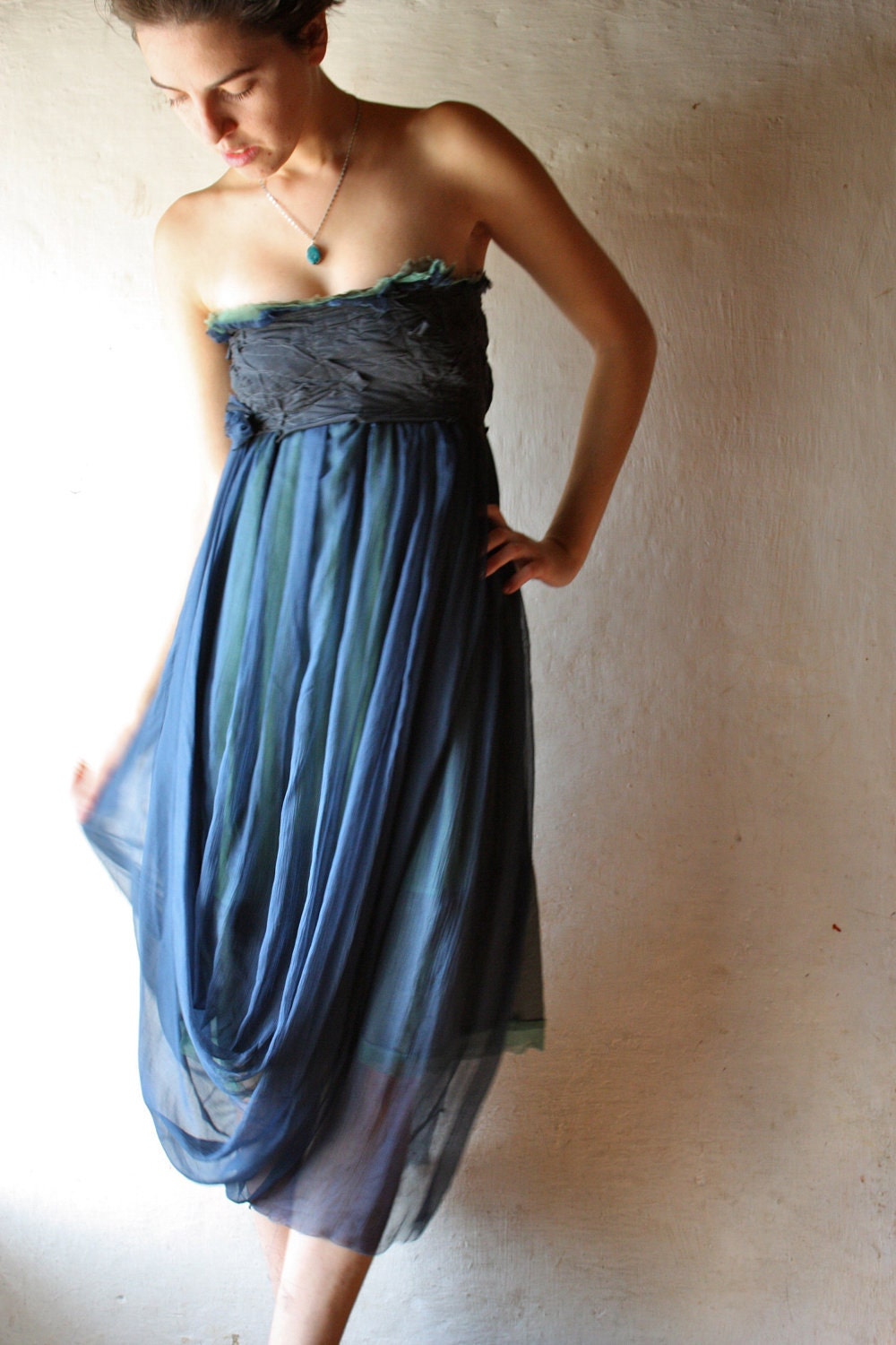 Blue silk party Dress