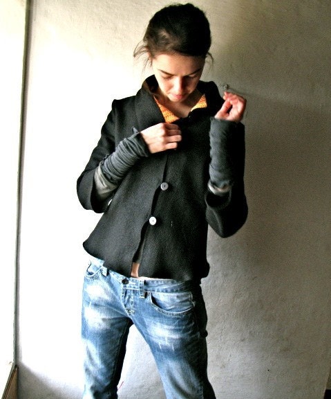 Womens Felted Blazer - Black Wool jacket - felted wool coat - cardigan sweater