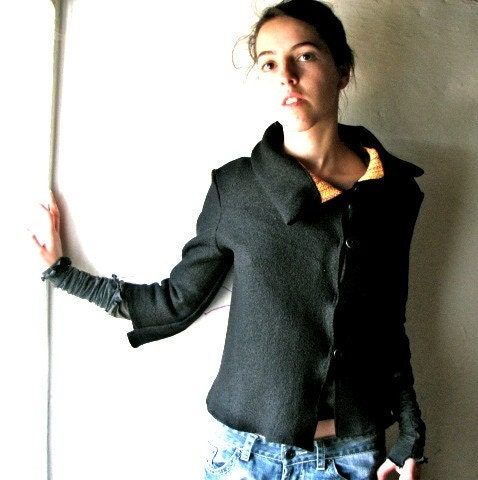 Womens Felted Blazer - Black Wool jacket - felted wool coat - cardigan sweater
