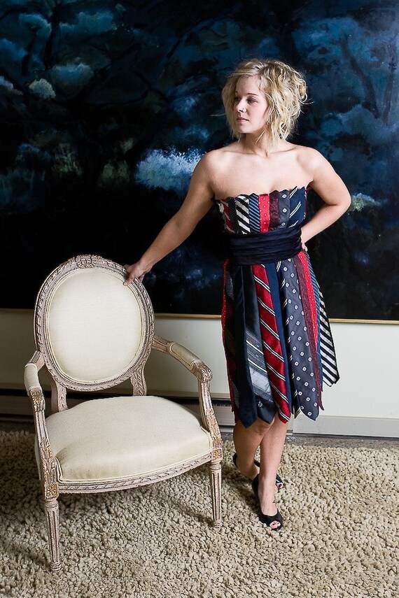 Glamarita Tie Me Up Tie Me Down Navy and Red NECKTIE Cocktail Dress