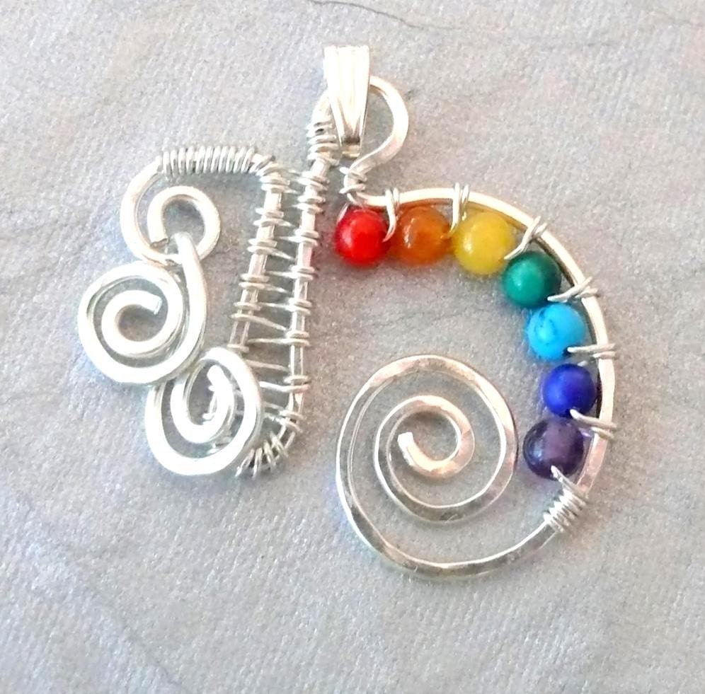 Rainbow (Keshet beAnan) Chai, sterling silver and semiprecious stones pendant.
